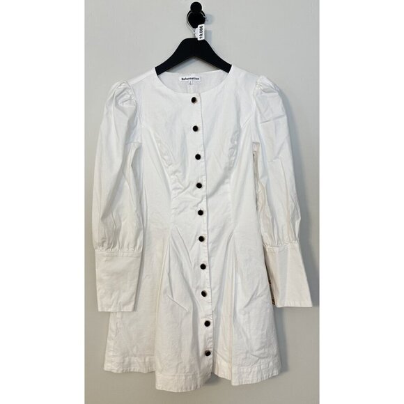 REFORMATION Lovisa Long Sleeve Stretch Organic Cotton Minidress White Size US 2 - Picture 2 of 8
